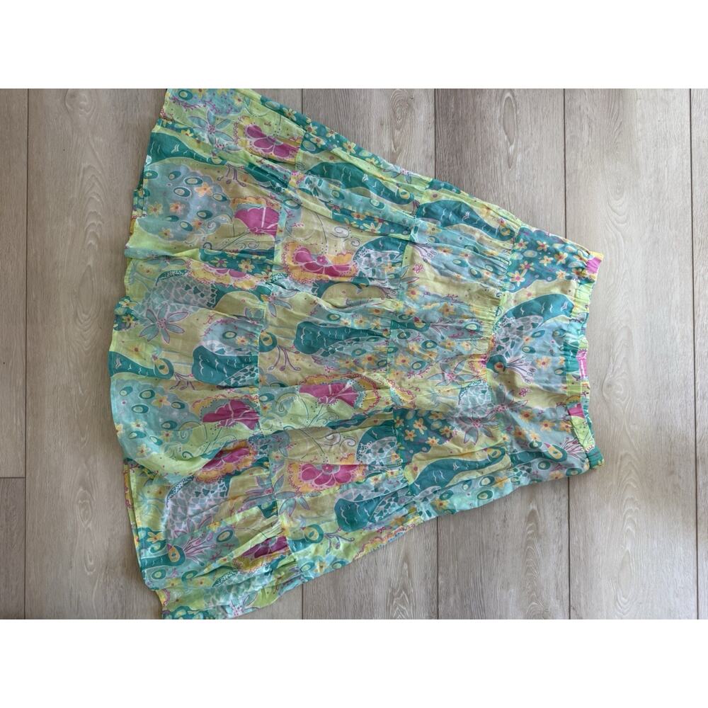 Vintage Lilly Pulitzer Tiered Midi Skirt Size XS Peacock Aqua Green
